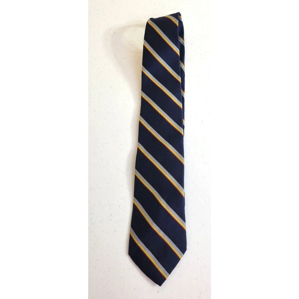Jsaco Neck Tie Black Gray Striped Wool Blend Made in Italy Classic Business Work